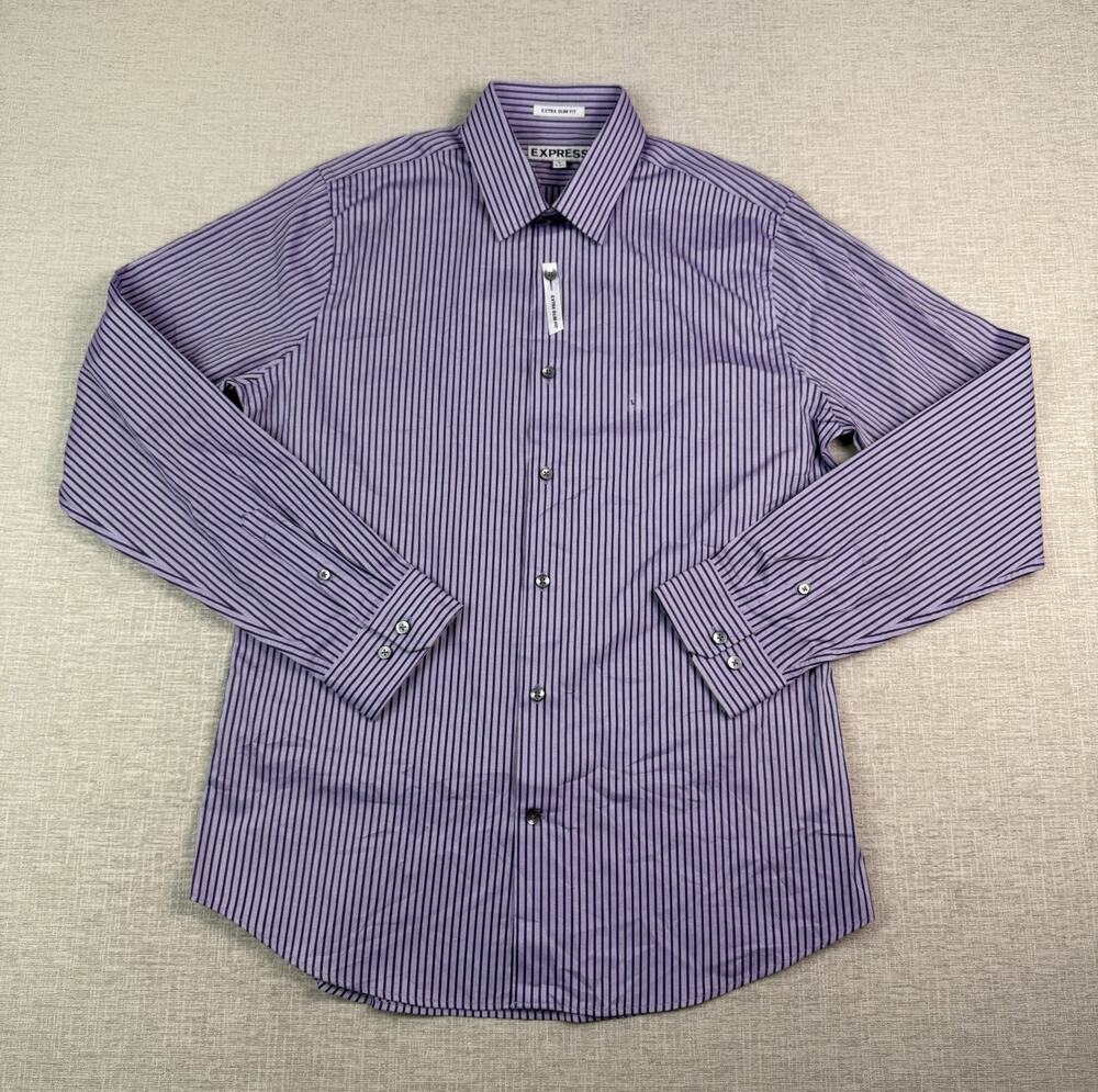 Express Extra Slim Fit Dress Shirt Men’s L 16-16.5 Purple Stripe Cotton
